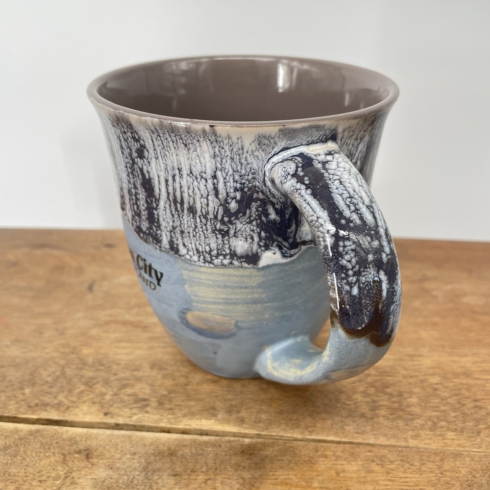 Ocean City Maryland Ceramic Coffee Mug Blue Brown Drip Glaze‎ Coastal Souvenir - Picture 2 of 8